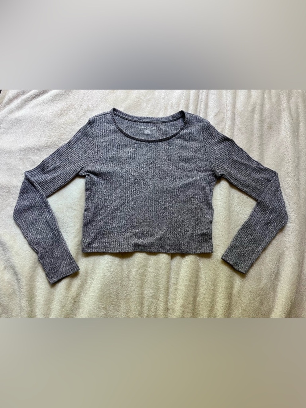 American Eagle Gray Ribbed Crop Top Women’s Size Medium Long Sleeve